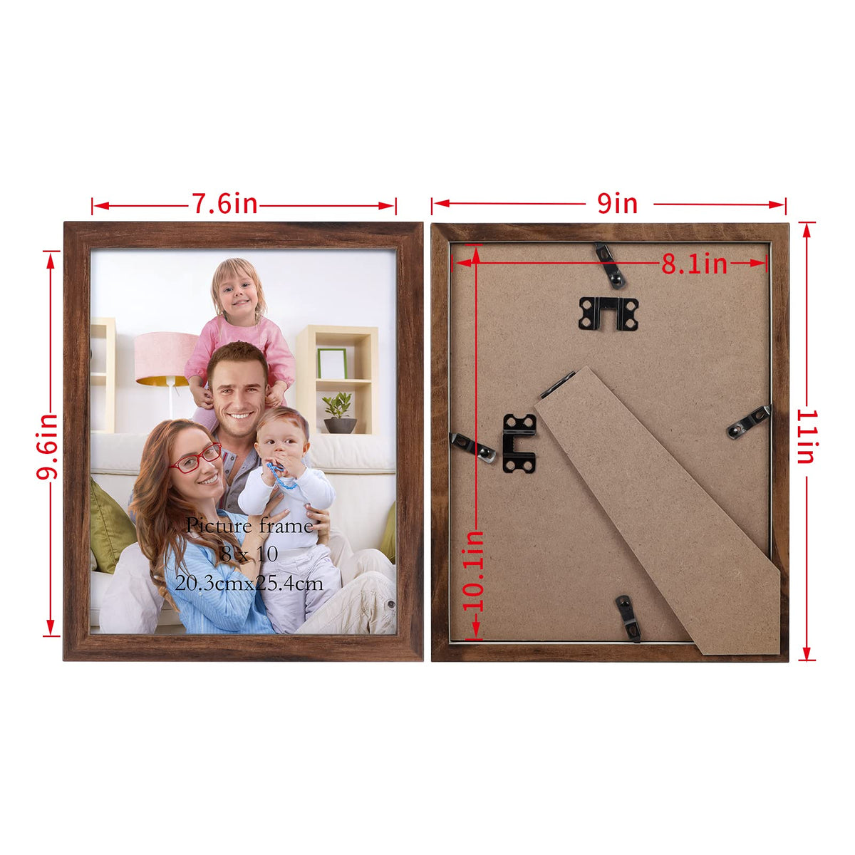 Giftgarden 8x10 brown frame set back view with rotary clips for easy photo swap.