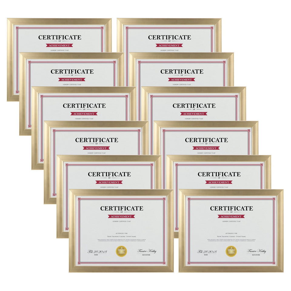 Giftgarden gold 8.5x11 frame set displays certificates for wall or desk use.