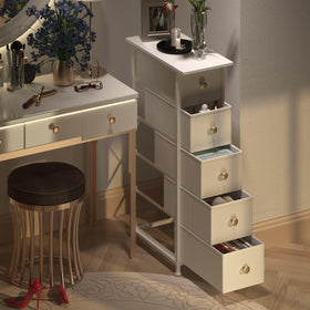 GiftGo compact dresser with easy-clean fabric drawers for quick maintenance.