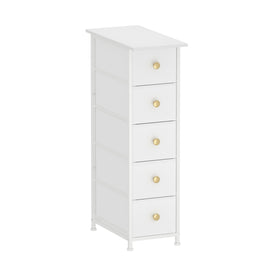 GiftGo narrow dresser with five fabric drawers fits small spaces for tidy bedrooms.