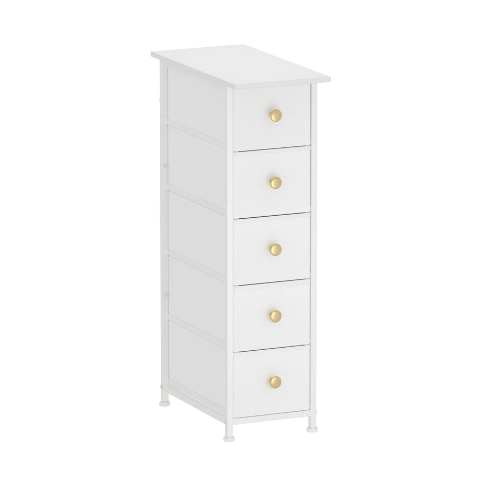 GiftGo narrow dresser with five fabric drawers fits small spaces for tidy bedrooms.