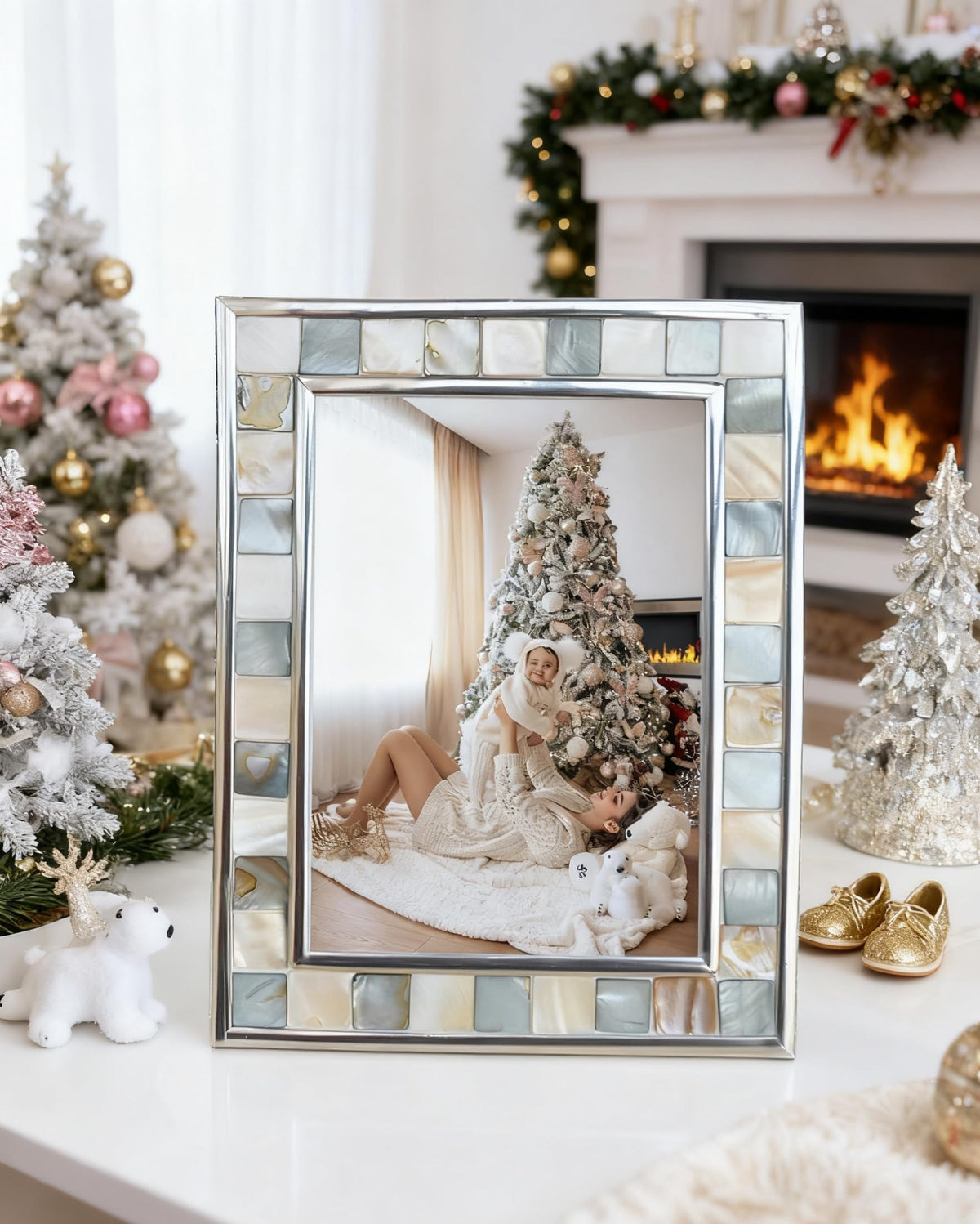 GiftMe 5 mother-of-pearl mosaic 8x10 frame adds refined texture to wedding memories