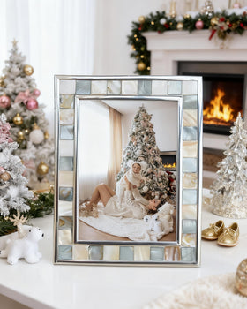 GiftMe 5 mother-of-pearl mosaic 8x10 frame adds refined texture to wedding memories