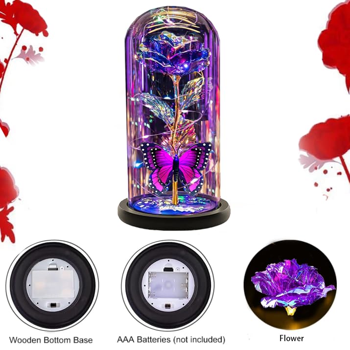 Giftstay Galaxy Crystal Rose purple glow highlights a magical centerpiece.