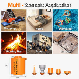 GIGA PUMP compact size stores with camping gear.