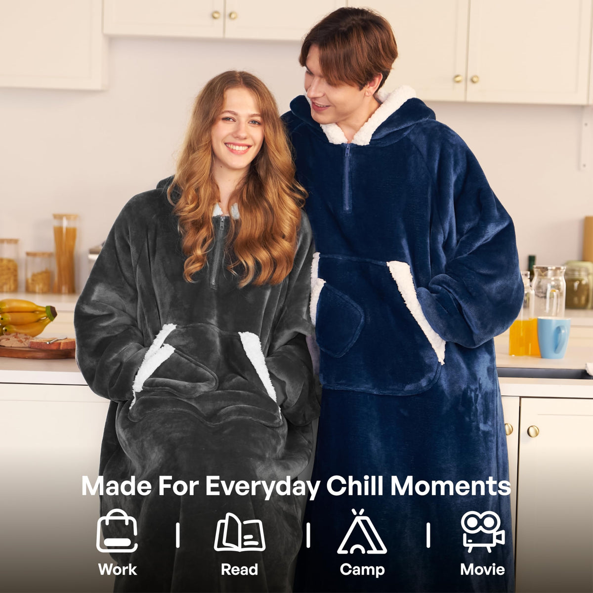 Giggling Getup adult hooded blanket in three sizes fits many body types