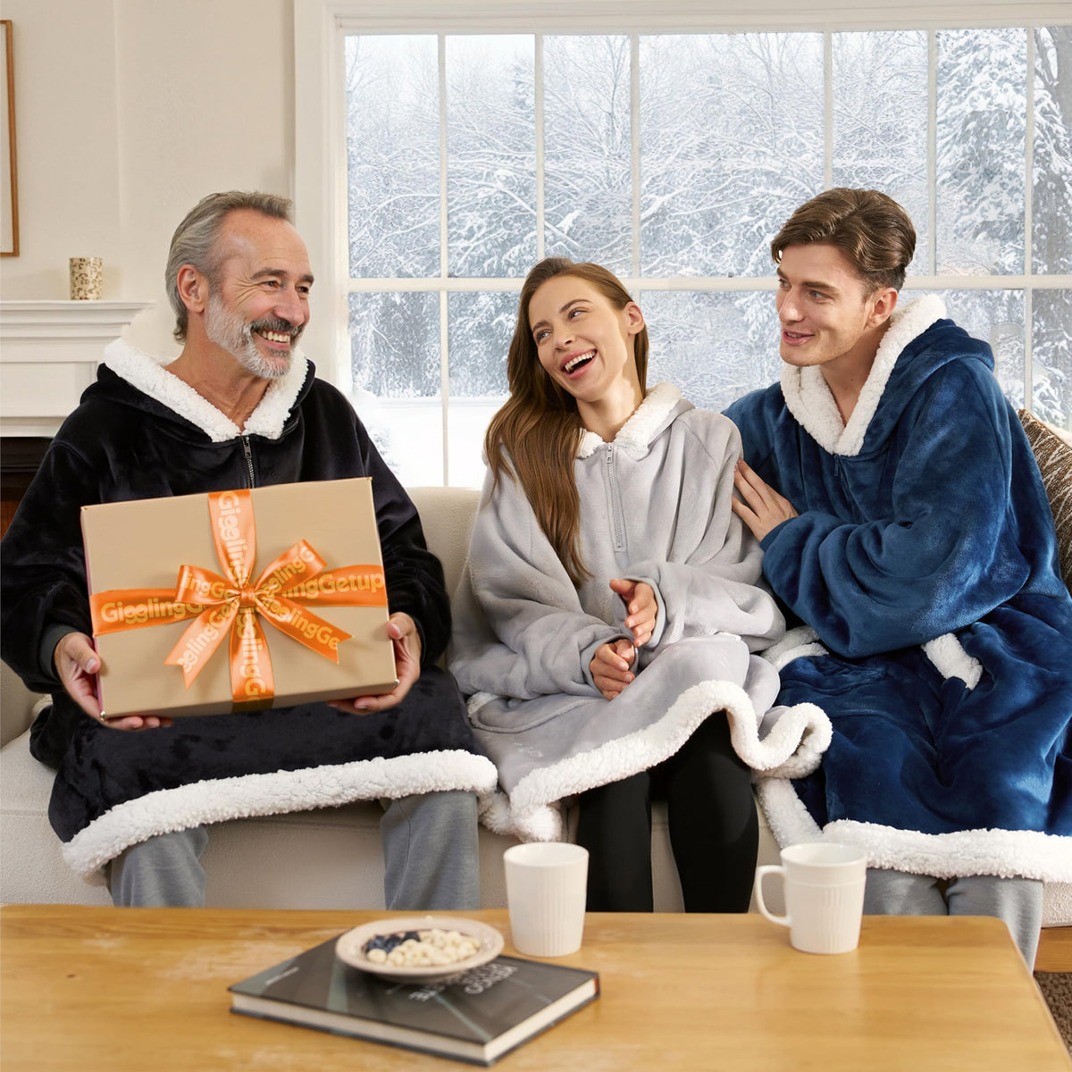 Giggling Getup gray hoodie-blanket with pocket, hands-free warmth.