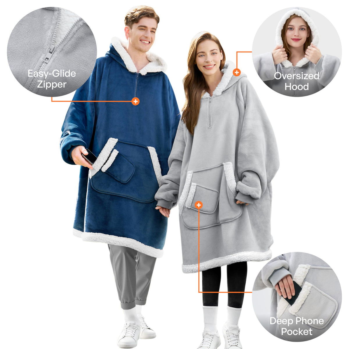 Giggling Getup hoodie blanket with pockets gray, hand warmers on the go.