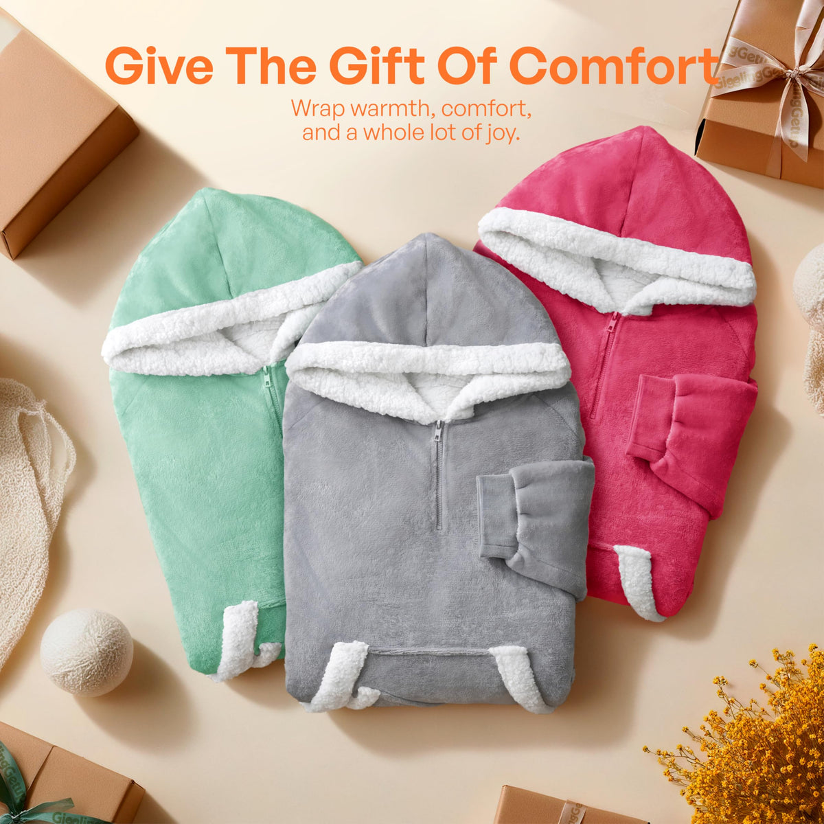 Giggling Getup versatile warmth hoodie blanket for lounging, reading, streaming.
