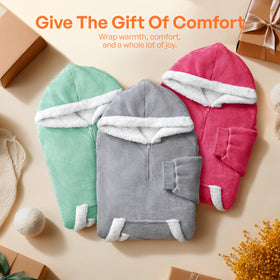 Giggling Getup versatile warmth hoodie blanket for lounging, reading, streaming.