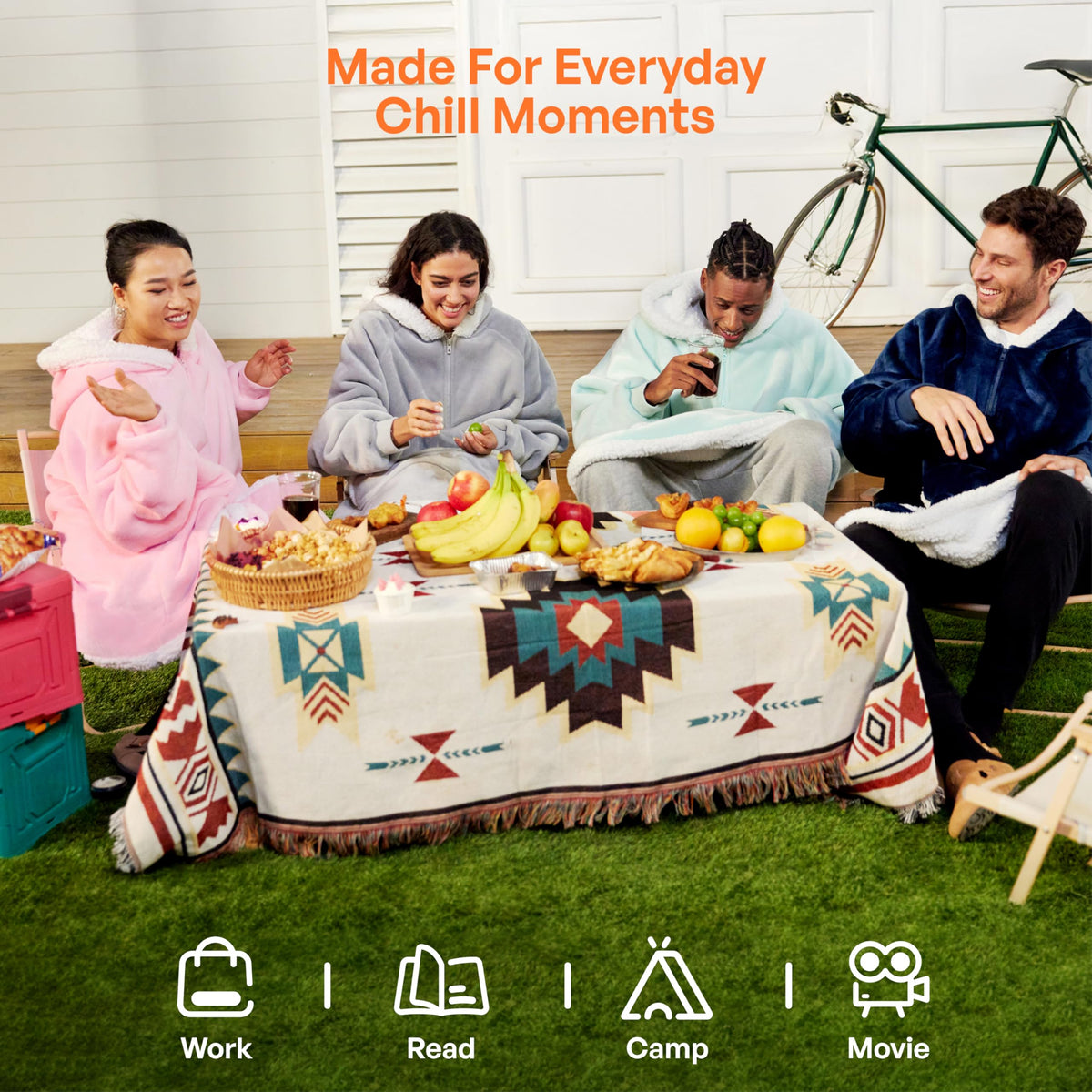 Giggling Getup gray wearable blanket with phone pocket for quick access.