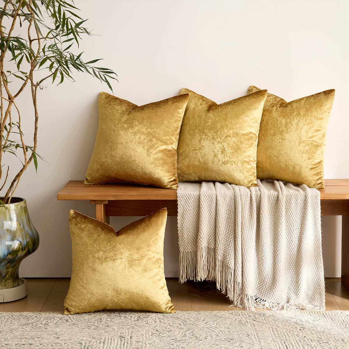 GIGIZAZA velvet gold pillow cover displayed on a bed for a refined look