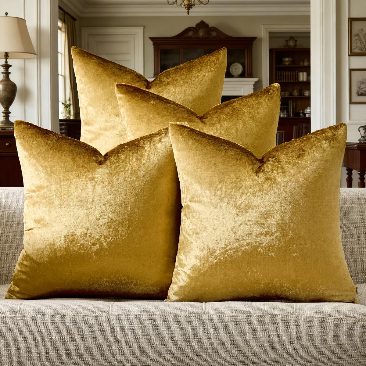 GIGIZAZA velvet gold pillow cover close-up fabric showing soft texture and plush finish