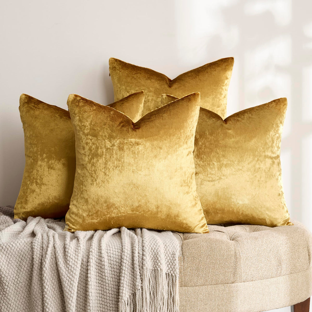 GIGIZAZA velvet gold pillow cover in a stylish living room setting