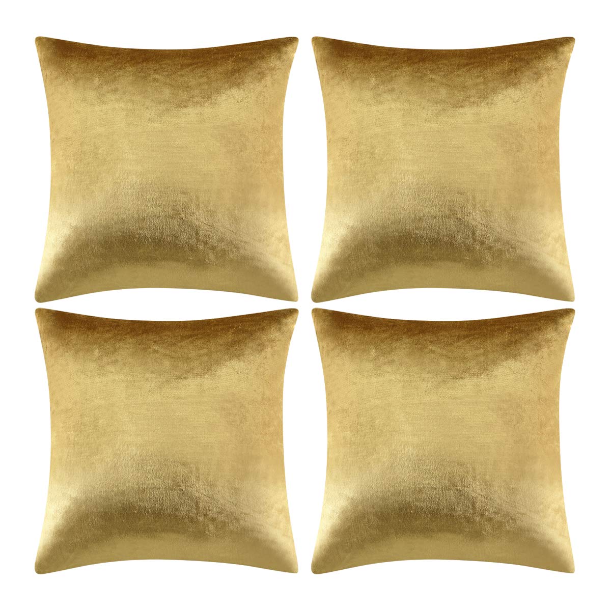 GIGIZAZA pack of 4 velvet gold pillow covers arranged together