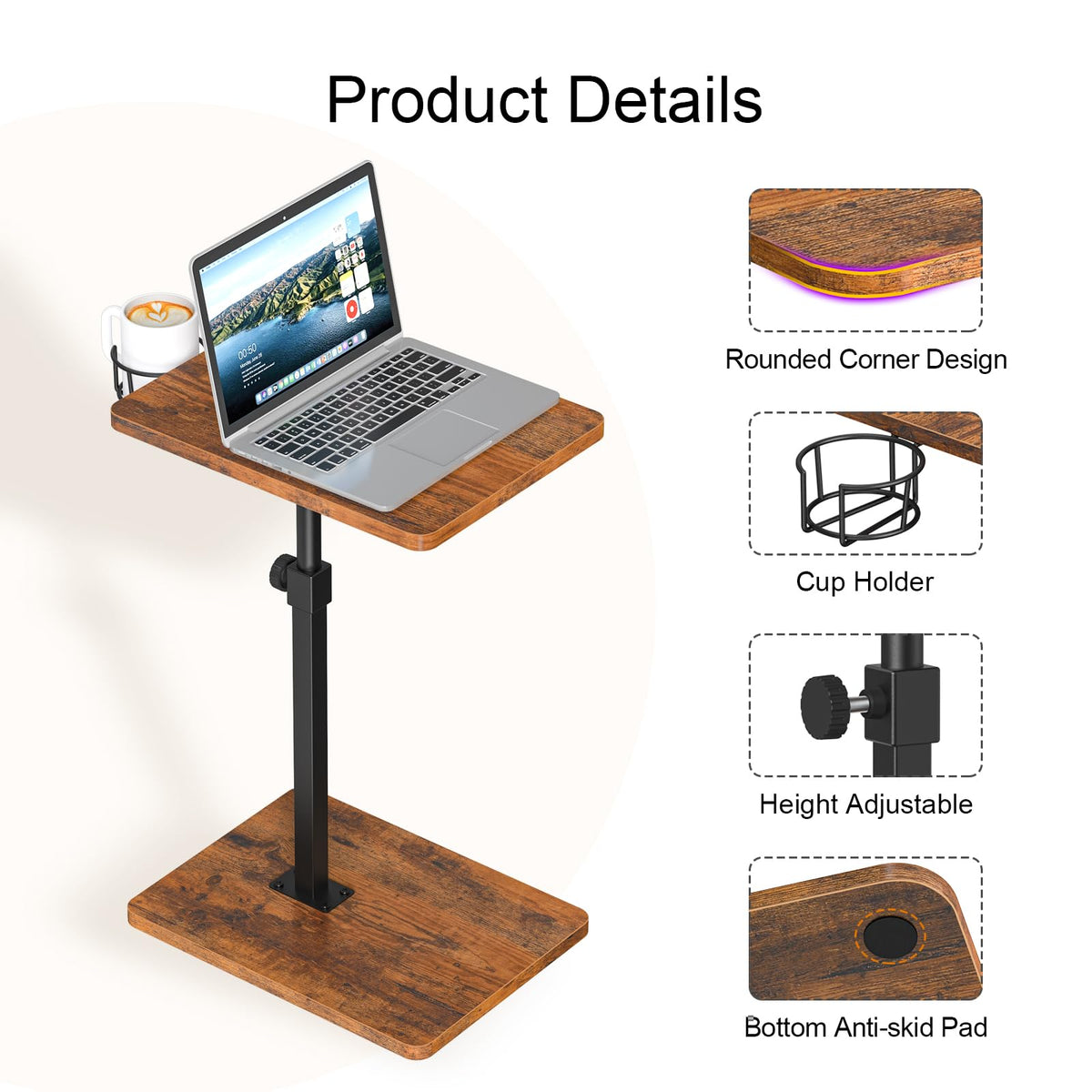 Giikin TV Tray Table height-adjustable from 17.3 to 30 inches