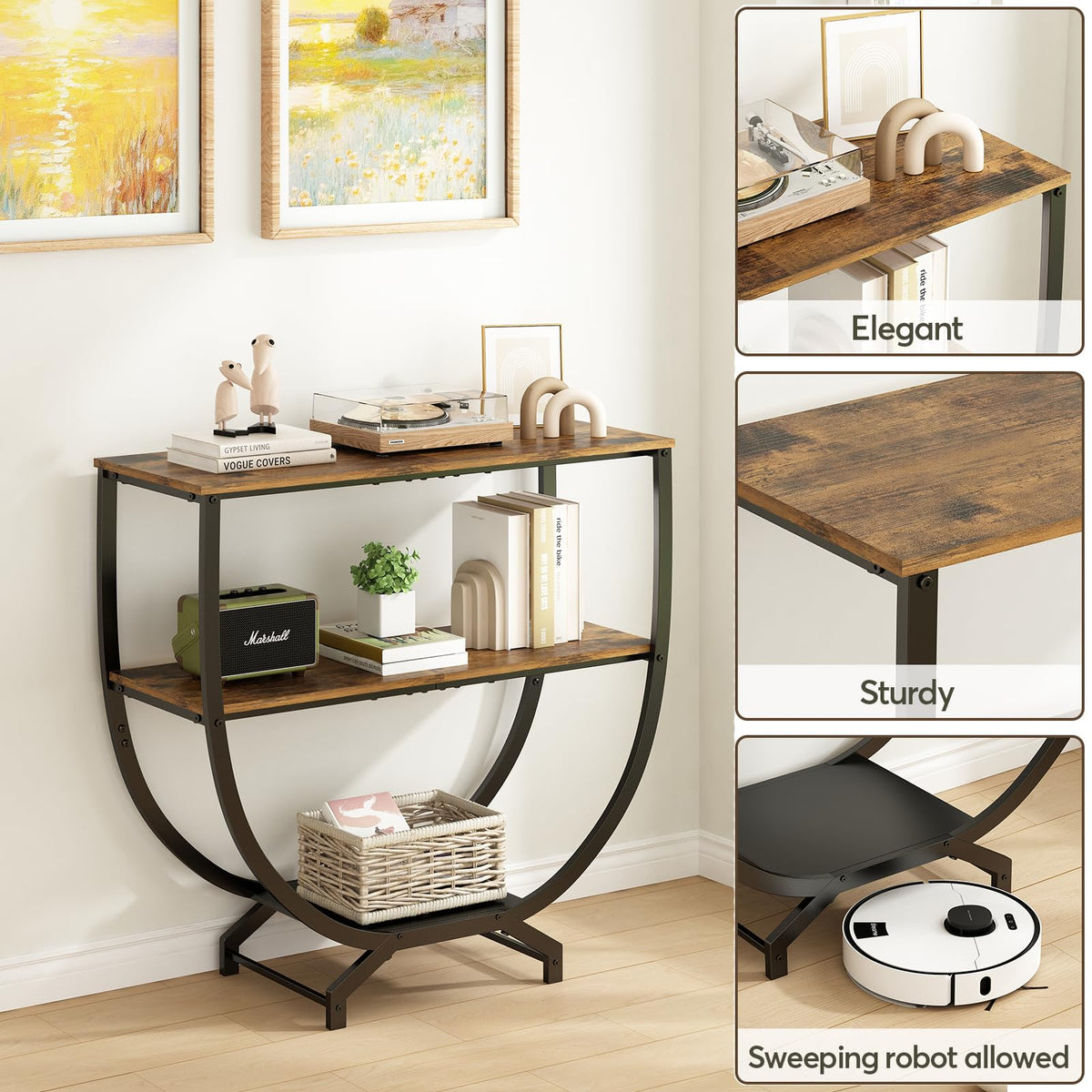 GILLAS three-tier storage keeps keys, mail, and books organized
