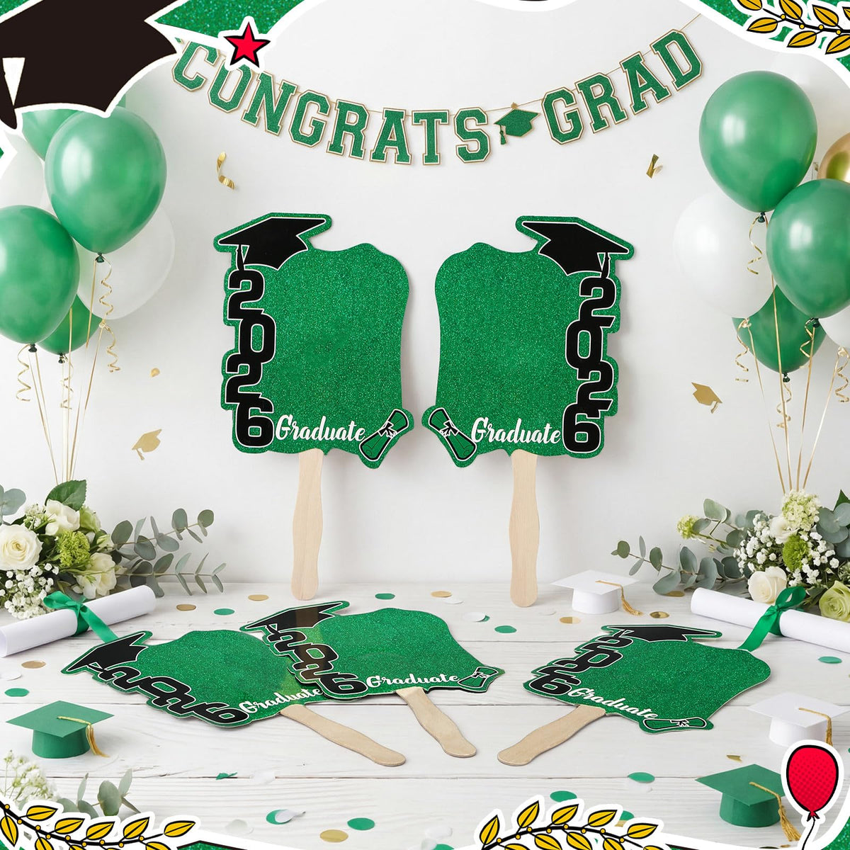 Gilprop class-of-2026 photo prop fans highlighting celebration theme.
