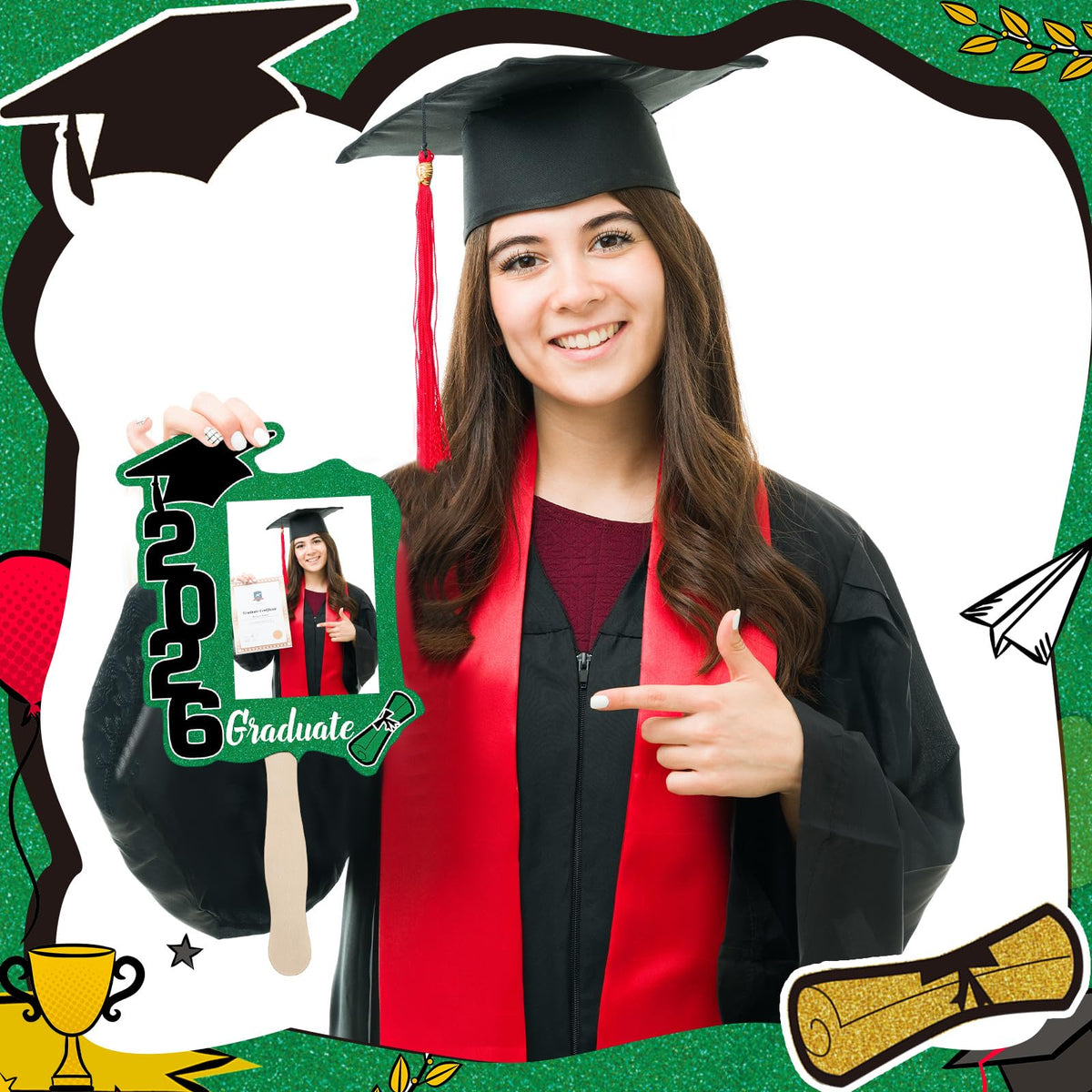 Gilprop graduation party favors featuring customizable photo props for guests.