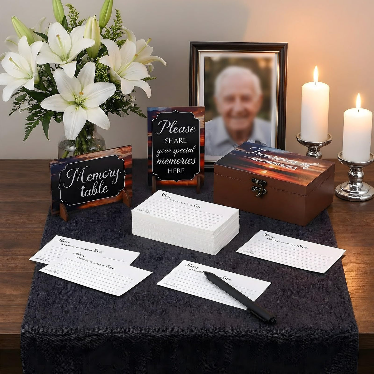 Gilprop wooden signs add a respectful memorial touch.