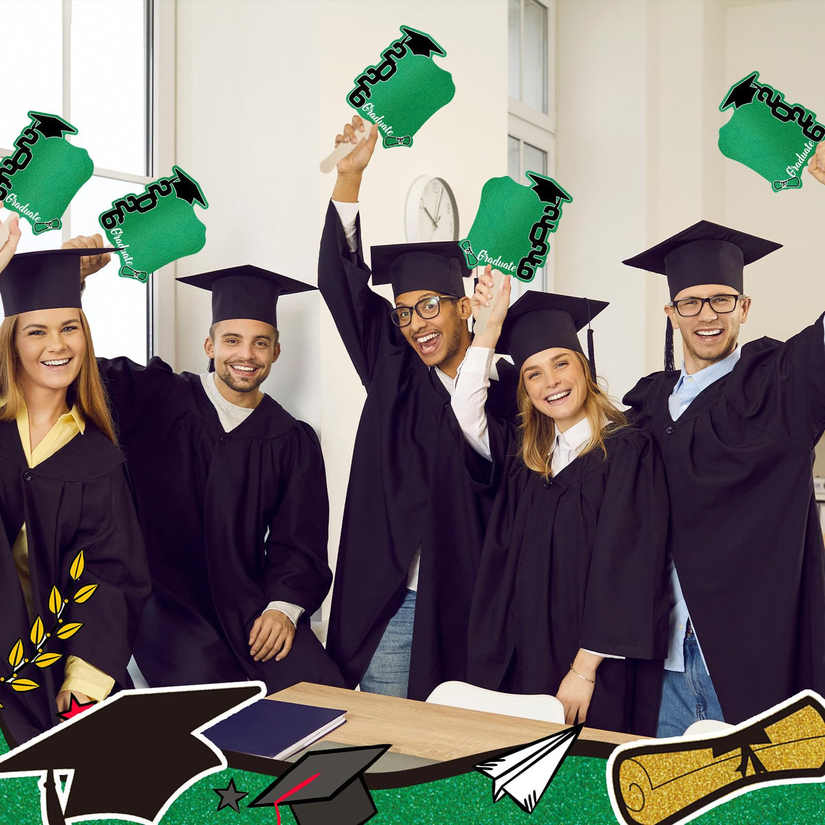 Gilprop wooden-handle graduation fans with sturdy grip for celebrations.