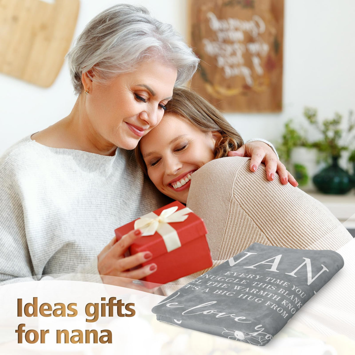 GiltGlimmer grey grandma gift blanket 50x60 on a bed