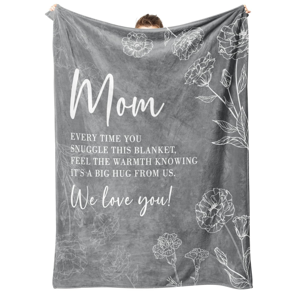 GiltGlimmer mom blanket heart text closeup highlights a warm, thoughtful gift idea.