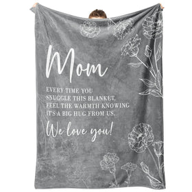 GiltGlimmer mom blanket heart text closeup highlights a warm, thoughtful gift idea.