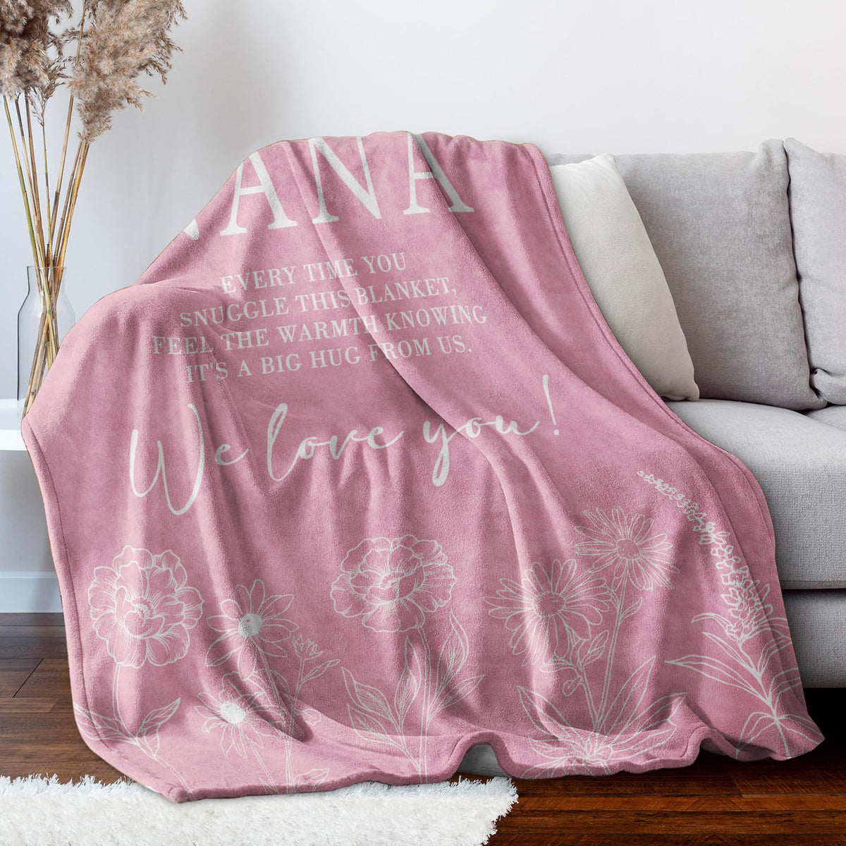 GiltGlimmer Nana blanket pink gift ready for a birthday