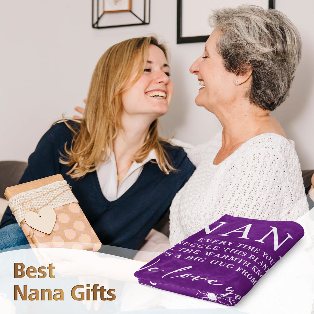 GiltGlimmer Nana blanket 50x60 on sofa for family lounging