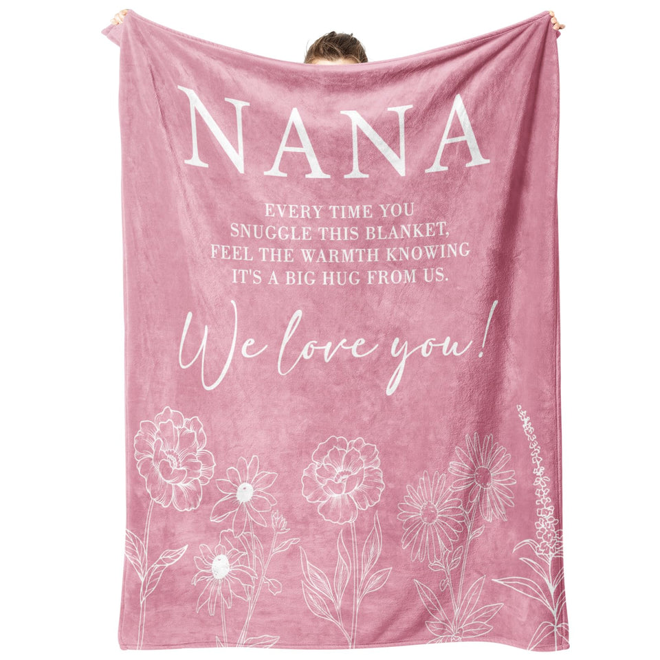 GiltGlimmer Nana blanket with heartfelt message in pink for cozy moments