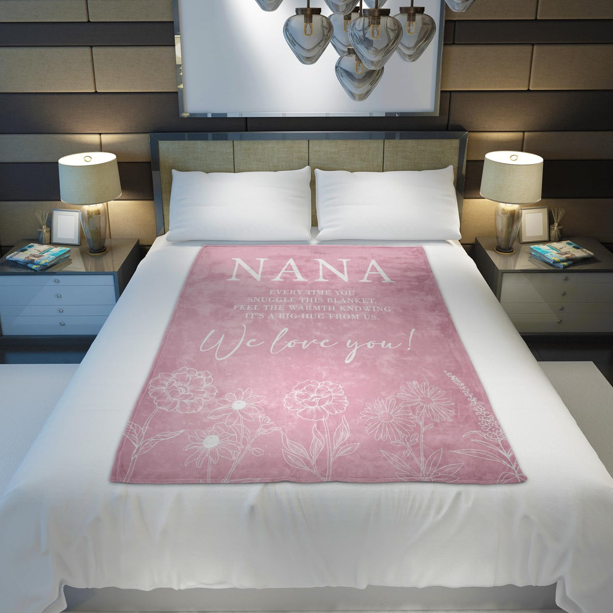 GiltGlimmer Nana blanket on sofa adds cozy pink decor