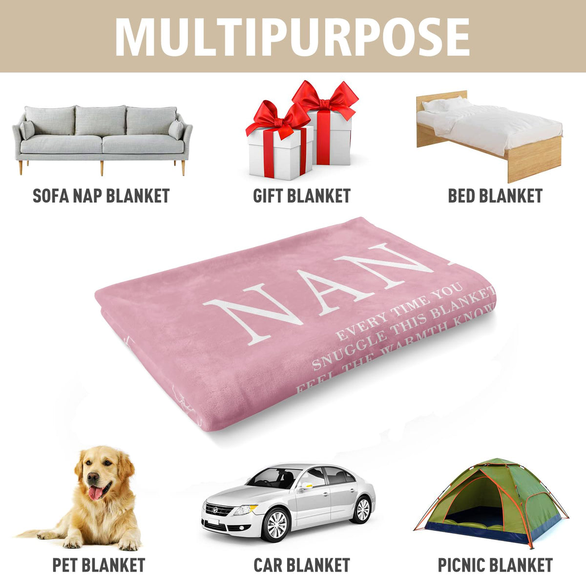 GiltGlimmer Nana pink throw for travel or lounging