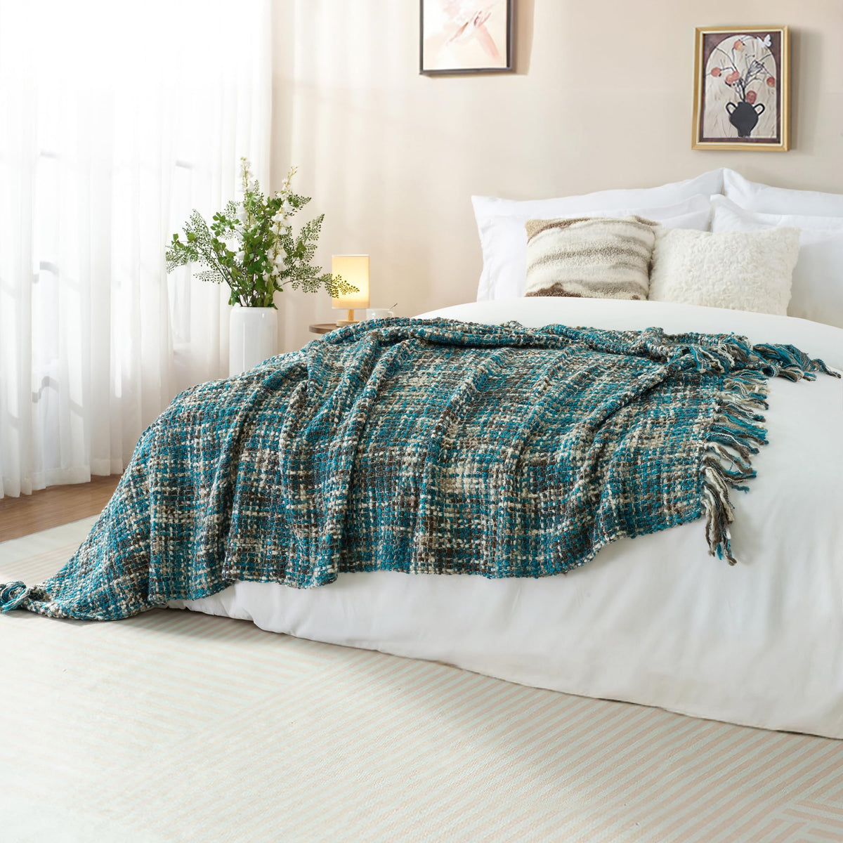 GINAMUSE 50x60 throw draped over bed and couch for layering