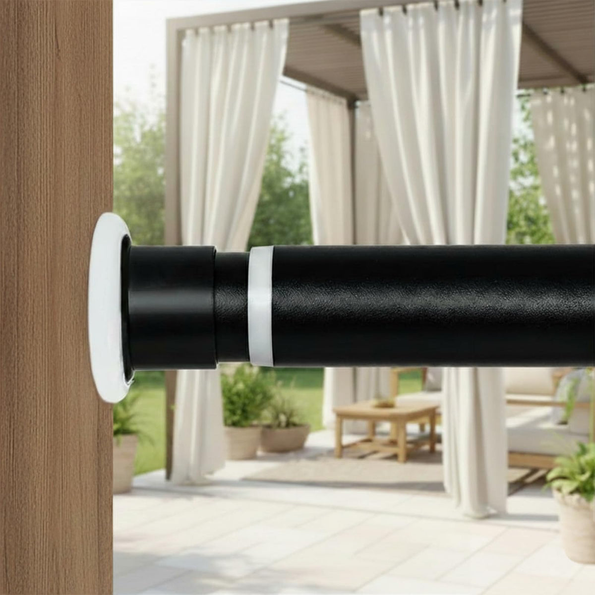 Ginbel Direct tension rod extended from 43 to 122 inches for versatile window coverage