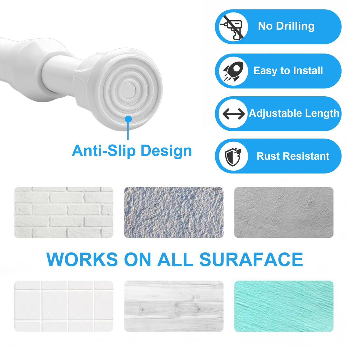 Ginbel Direct anti-slip pads at rod ends prevent movement