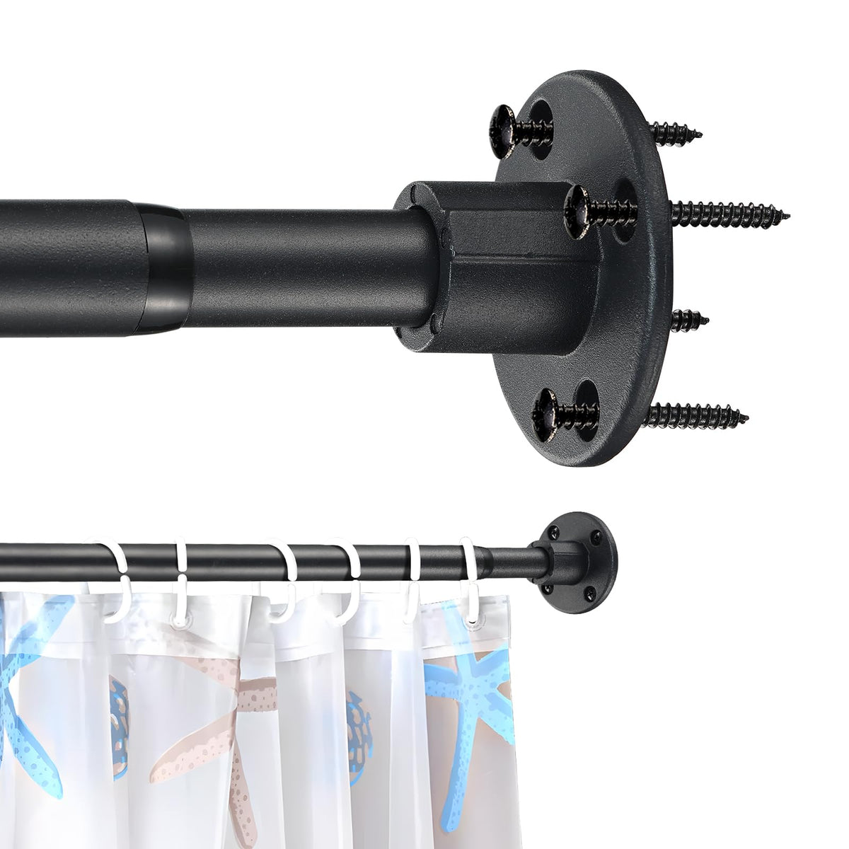 Gingull shower rod extended from 28 to 94 inches for versatile bathroom fit