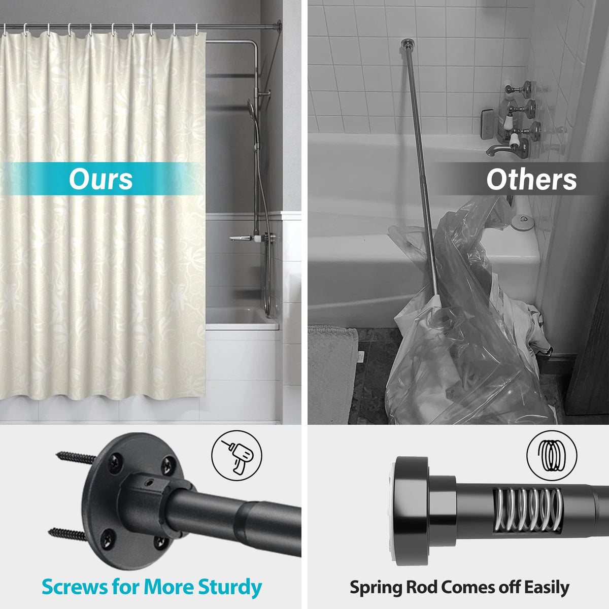Gingull shower rod end flanges secure the rod and prevent slipping