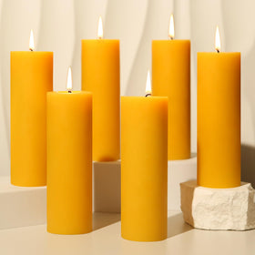 Ginitiri 6-pack natural beeswax pillar candles, front view for bulk home use.