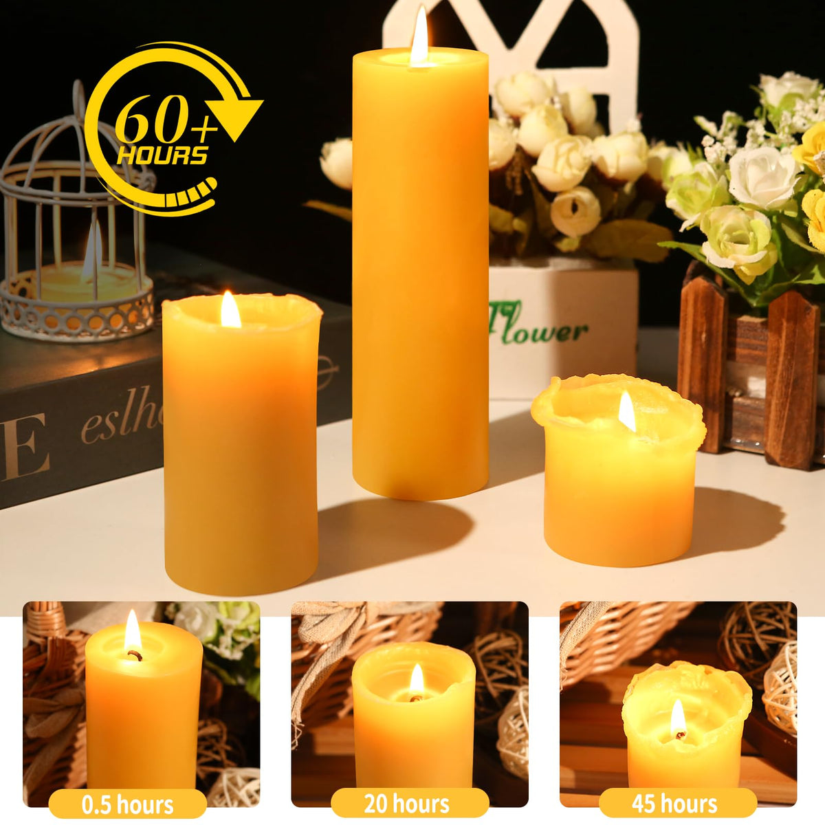 Ginitiri beeswax pillar candles 360 hours collection for long-lasting ambiance.