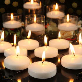 Ginitiri 3-inch white floating candle creates a clean centerpiece glow for weddings.