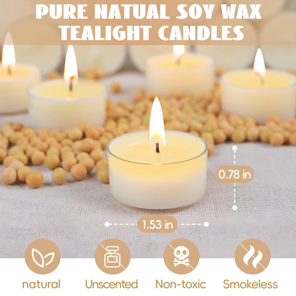 Ginitiri unscented soy tealights with clear cups for weddings and dinners.