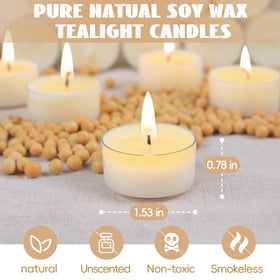 Ginitiri unscented soy tealights with clear cups for weddings and dinners.
