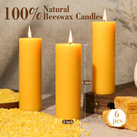 Ginitiri unscented beeswax pillar candles close-up aroma-free.