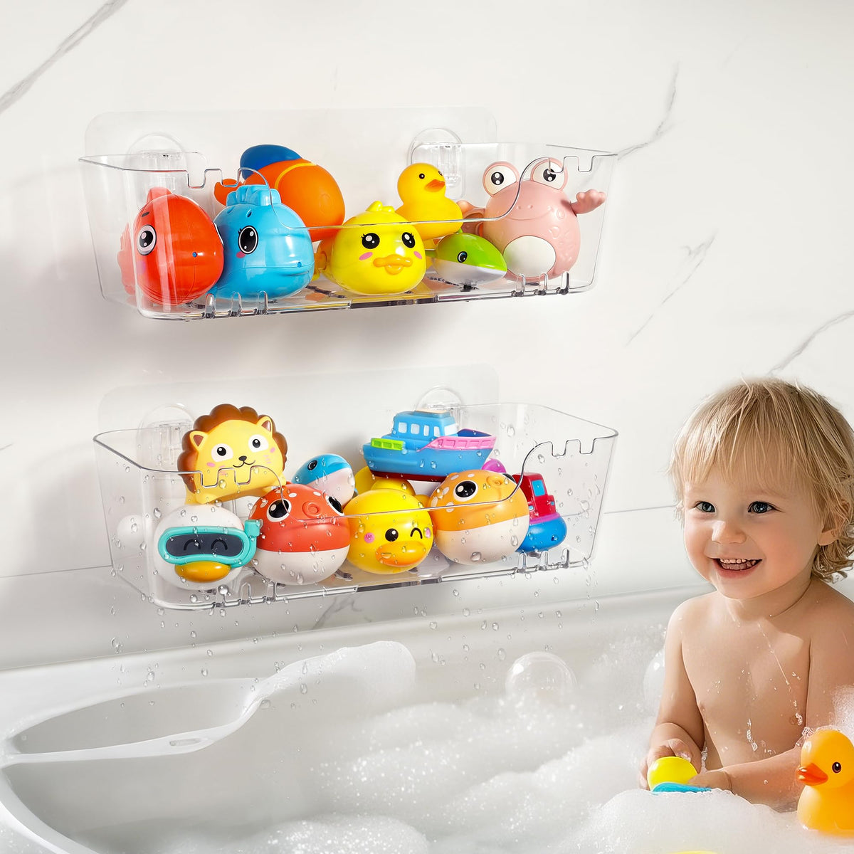 Ginnerella bath toy storage 2-pack with transparent design for quick access