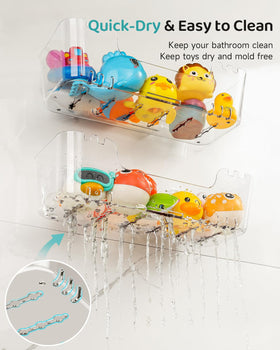 Ginnerella bath caddy with drain holes for fast drying after play