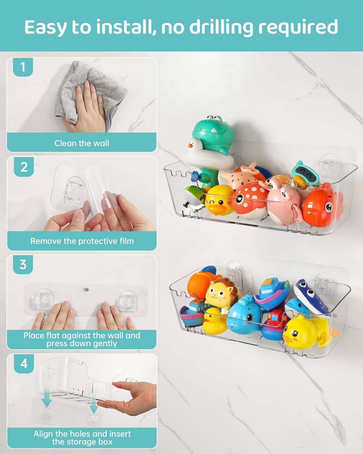 Ginnerella quick-dry bath toy storage keeps toys clean between uses