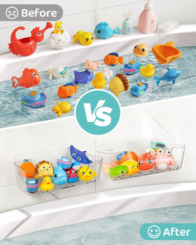 Ginnerella wall-mount bath toy organizer on bathroom wall