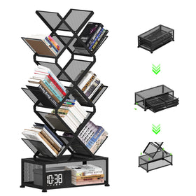 Gintan 9-tier folding tree bookcase black front view for stylish storage