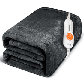Gintao electric heated blanket throw gray on couch delivering cozy warmth.